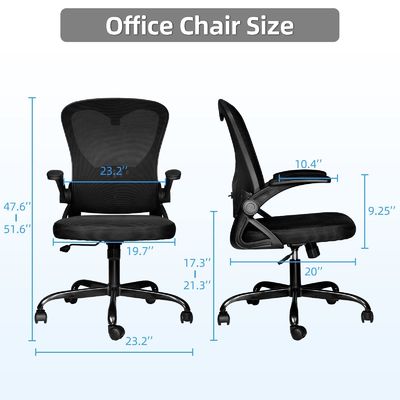 Silla de oficina de malla ergonómica con brazos abatibles con 360 giratorios y ajuste de altura