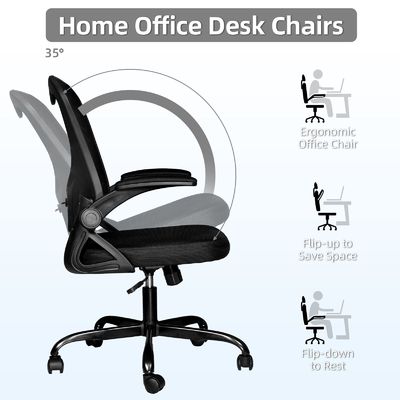 Silla de oficina de malla ergonómica con brazos abatibles con 360 giratorios y ajuste de altura