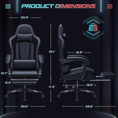 Silla de juego de carreras de cuero sintético con soporte lumbar de masaje y asiento giratorio 360