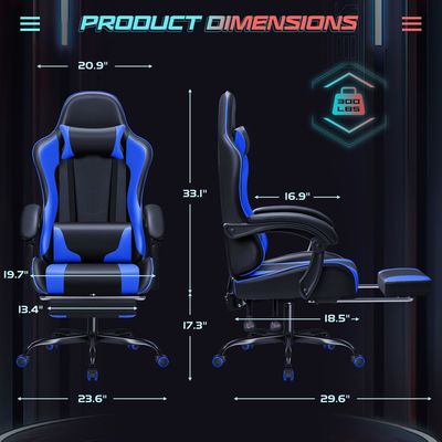 Silla de juego de carreras de cuero sintético con soporte lumbar de masaje y asiento giratorio 360