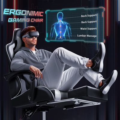 Silla de juegos de carreras con soporte lumbar de masaje y asiento giratorio 360 18.5 &quot;D x 23.61&quot; W x 50.4&quot; H