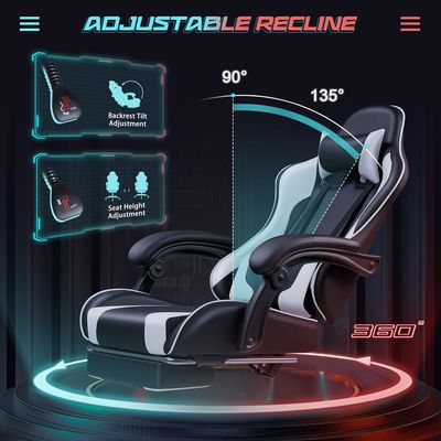 Silla de juegos de carreras con soporte lumbar de masaje y asiento giratorio 360 18.5 &quot;D x 23.61&quot; W x 50.4&quot; H
