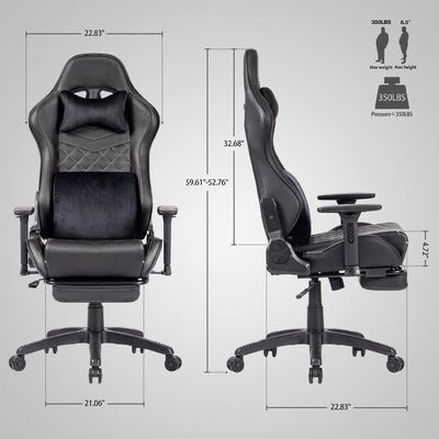 Silla de juegos de oficina con reposapiés espalda alta ajustable de cuero de PU diseño moderno