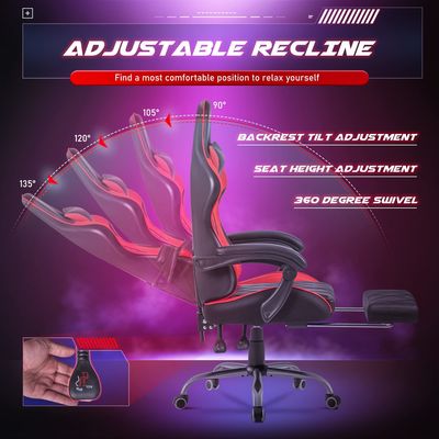Sala de juegos de computadora silla giratoria con masaje de apoyo lumbar y diseño ergonómico de la espalda alta