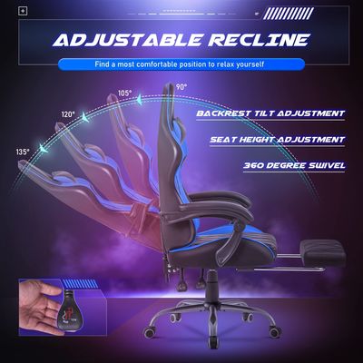 Silla de videojuegos de espalda alta con reposapiés y soporte lumbar de masaje Color personalizado