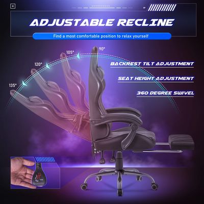Sala de juegos de computadora silla de juego de carreras con reposapiés y masaje soporte lumbar de espalda alta