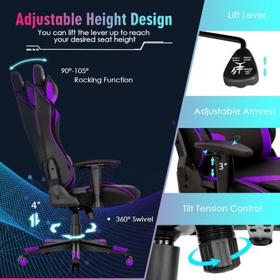 Silla de juego ergonómica de carreras ALINUNU con soporte lumbar ajustable y almohadilla de esponja