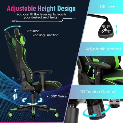 Silla ajustable de apoyo lumbar de carreras de juegos ergonómicos para adultos