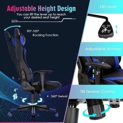 Silla de juego ergonómica de carreras de aluminio de tipo metálico con soporte lumbar ajustable