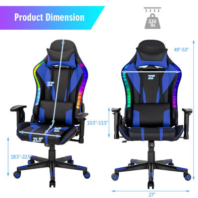 Silla de juego ergonómica de carreras de aluminio de tipo metálico con soporte lumbar ajustable