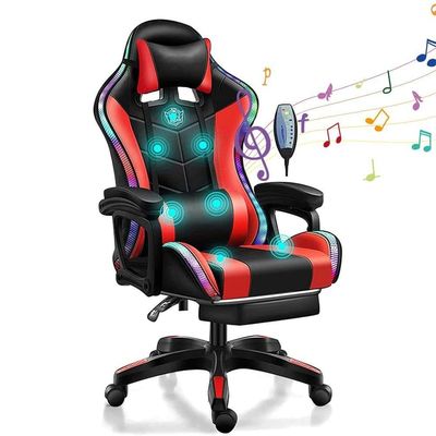 Silla de juego RGB con altavoces de masaje de 7 puntos y luz LED en cuero sintético