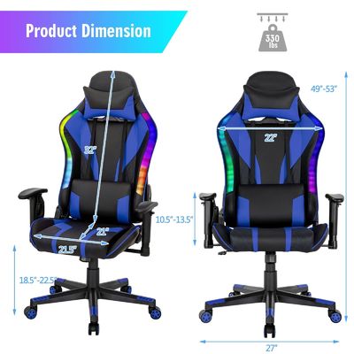 Silla de juego RGB de cuero sintético con luces LED RGB 27&quot;D x 27&quot;W x 53&quot;H ajustable