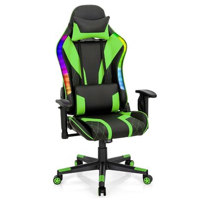 Confortable silla de juego ergonómica RGB con diseño ajustable y luces LED RGB