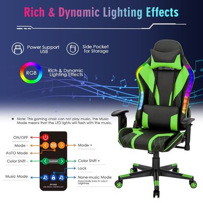 Confortable silla de juego ergonómica RGB con diseño ajustable y luces LED RGB