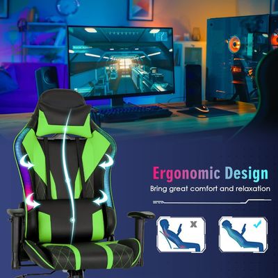 Confortable silla de juego ergonómica RGB con diseño ajustable y luces LED RGB