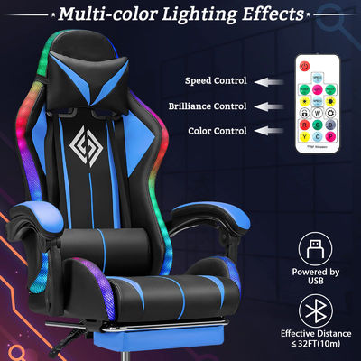 Silla de juego ergonómica de color personalizado con reposapiés de luces LED y estilo giratorio