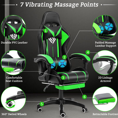 Diseño moderno ALINUNU Ergonomic Computer Massage Silla de juego con luces LED y reposapiés
