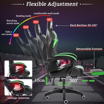 Diseño moderno ALINUNU Ergonomic Computer Massage Silla de juego con luces LED y reposapiés