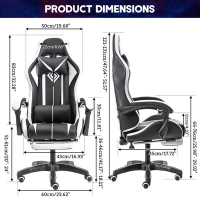 Silla de juego de masaje por ordenador ergonómico de cuero falso ALINUNU con luces LED y reposapiés