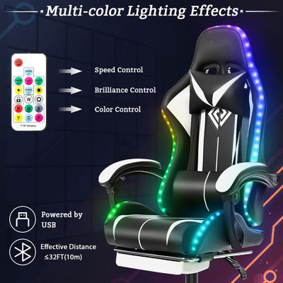 Silla de juego de masaje por ordenador ergonómico de cuero falso ALINUNU con luces LED y reposapiés