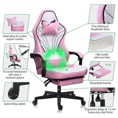Silla de juegos de computadora ergonómica de diseño moderno de cuero sintético con reposapiés ALINUNU