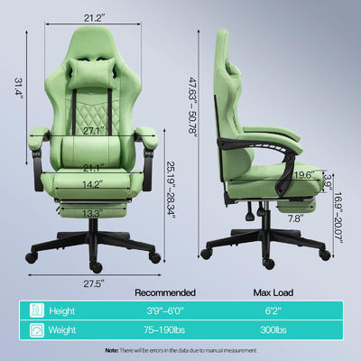 Silla ergonómica para juegos con reposapiés y masaje Peso máximo recomendado 300 libras