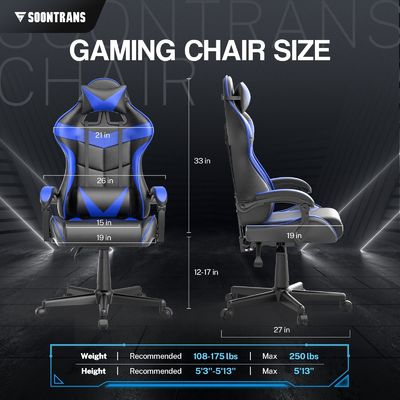 Silla de juego de carreras ajustable de altura para oficina y computadora 29&quot;D x 29&quot;W x 48&quot;H