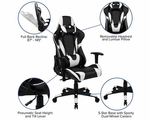 Silla de juegos de computadora de oficina ergonómica con función de giro 360 / ajuste de altura / reclinación
