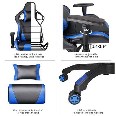 Color personalizado Silla de juegos de computadora de oficina con espalda alta de cuero de PU estilo giratorio de carreras