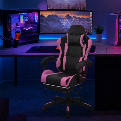 Diseño moderno soporte lumbar ajustable ergonomía computadora silla de carreras con reposapiés