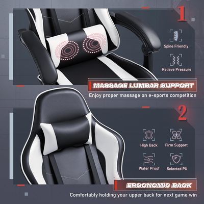 Silla ajustable para juegos de computadora de carreras con reposapiés y apoyo lumbar para masajes