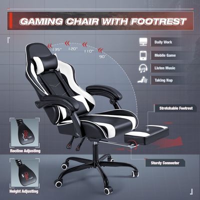 Silla ajustable para juegos de computadora de carreras con reposapiés y apoyo lumbar para masajes