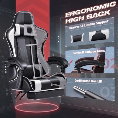 Silla ajustable para juegos de computadora de carreras con reposapiés y apoyo lumbar para masajes