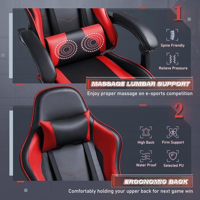 Silla de videojuegos de carreras de diseño moderno con reposapiés y apoyo lumbar de masaje