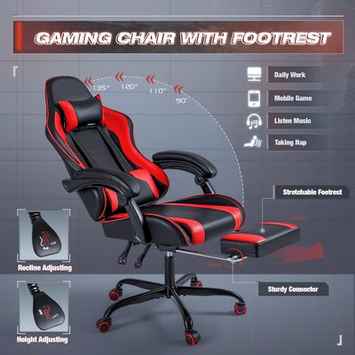 Silla de videojuegos de carreras de diseño moderno con reposapiés y apoyo lumbar de masaje