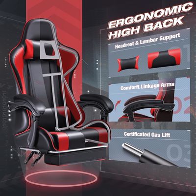 Silla de videojuegos de carreras de diseño moderno con reposapiés y apoyo lumbar de masaje