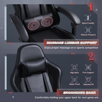 Silla ajustable para juegos de computadora de carreras con reposapiés y apoyo lumbar para masajes