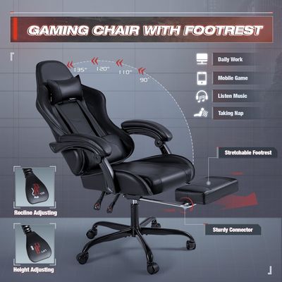 Silla ajustable para juegos de computadora de carreras con reposapiés y apoyo lumbar para masajes