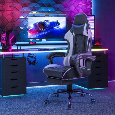 Silla de ordenador ergonómica con reposapiés y masaje con soporte lumbar