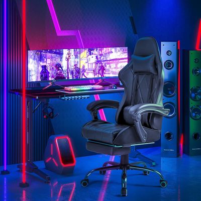 Silla de videojuegos ergonómica de espalda alta con reposapiés y apoyo lumbar de masaje