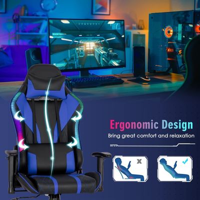 Personaliza la silla ergonómica de videojuegos con luces LED RGB y diseño ajustable