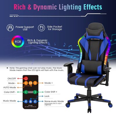 Personaliza la silla ergonómica de videojuegos con luces LED RGB y diseño ajustable