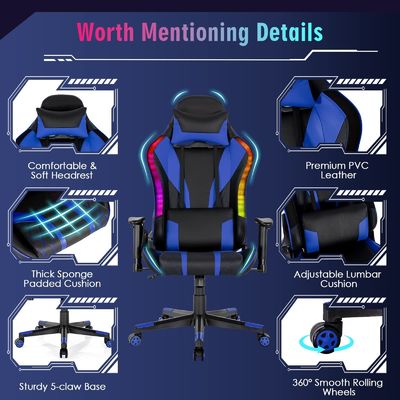 Personaliza la silla ergonómica de videojuegos con luces LED RGB y diseño ajustable