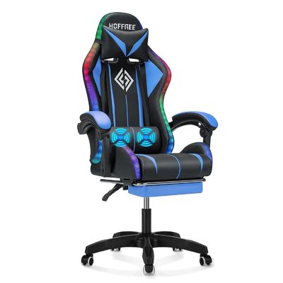 Silla de juego de masaje por ordenador ergonómico directo con reposapiés y luces LED