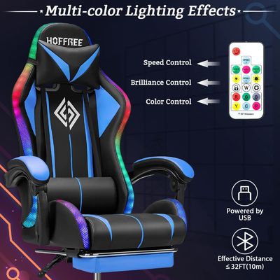 Silla de juego de masaje por ordenador ergonómico directo con reposapiés y luces LED