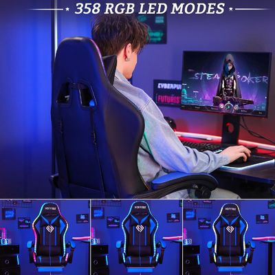 Silla de juego de masaje por ordenador ergonómico directo con reposapiés y luces LED