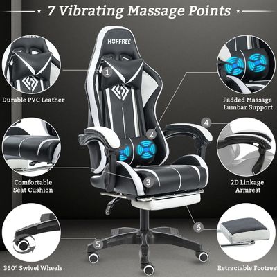Silla de juegos de masaje de ordenador ergonómico de color personalizado con luces LED y reposapiés