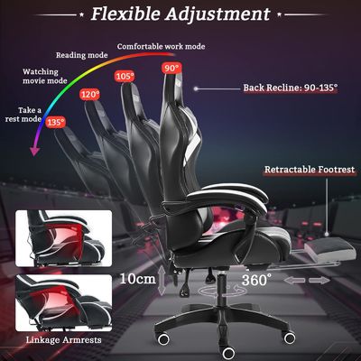 Silla de juegos de masaje de ordenador ergonómico de color personalizado con luces LED y reposapiés