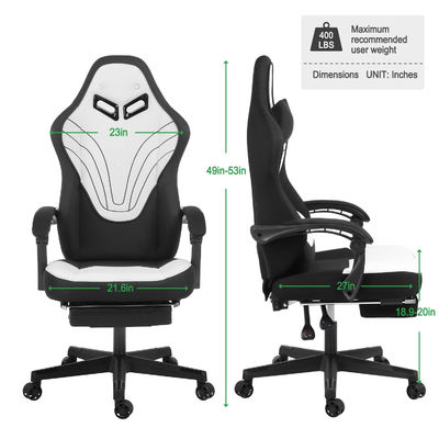 Silla de juego de oficina con reposapiés y dimensiones del producto 25&quot;D x 23&quot;W x 53&quot;H