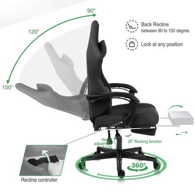 Silla de juego de oficina con reposapiés y dimensiones del producto 25&quot;D x 23&quot;W x 53&quot;H